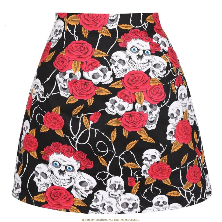 Retro Print Mini Skirt - Assorted Prints 08Black with rose / S Skirts