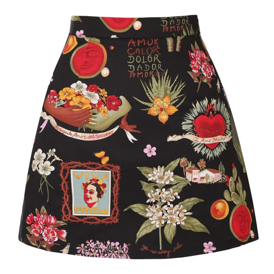 Retro Print Mini Skirt - Assorted Prints 08BlackFloralfri / S Skirts
