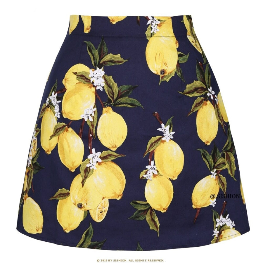 Retro Print Mini Skirt - Assorted Prints 08Blue Lemon / S Skirts
