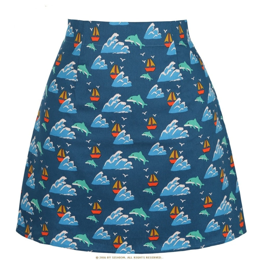 Retro Print Mini Skirt - Assorted Prints 08dolphin / S Skirts