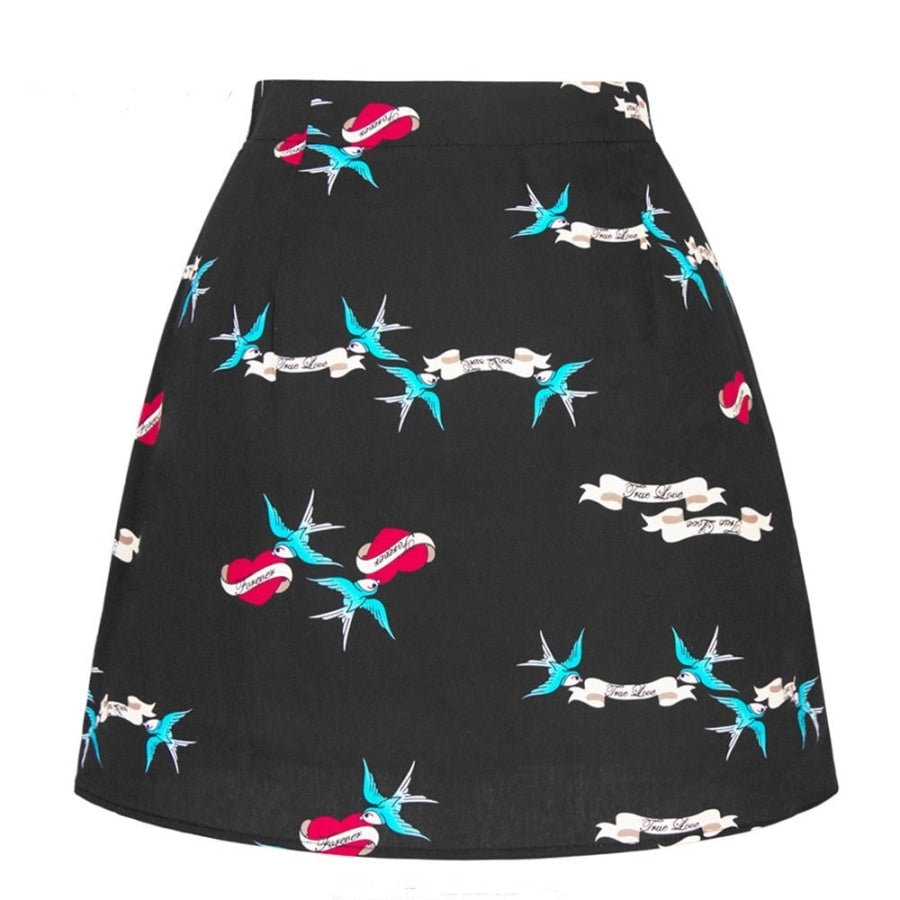 Retro Print Mini Skirt - Assorted Prints 08Love Birds / S Skirts