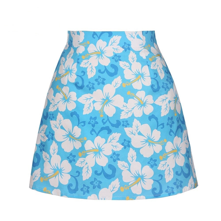 Retro Print Mini Skirt - Assorted Prints 08New Blue Flower / S Skirts