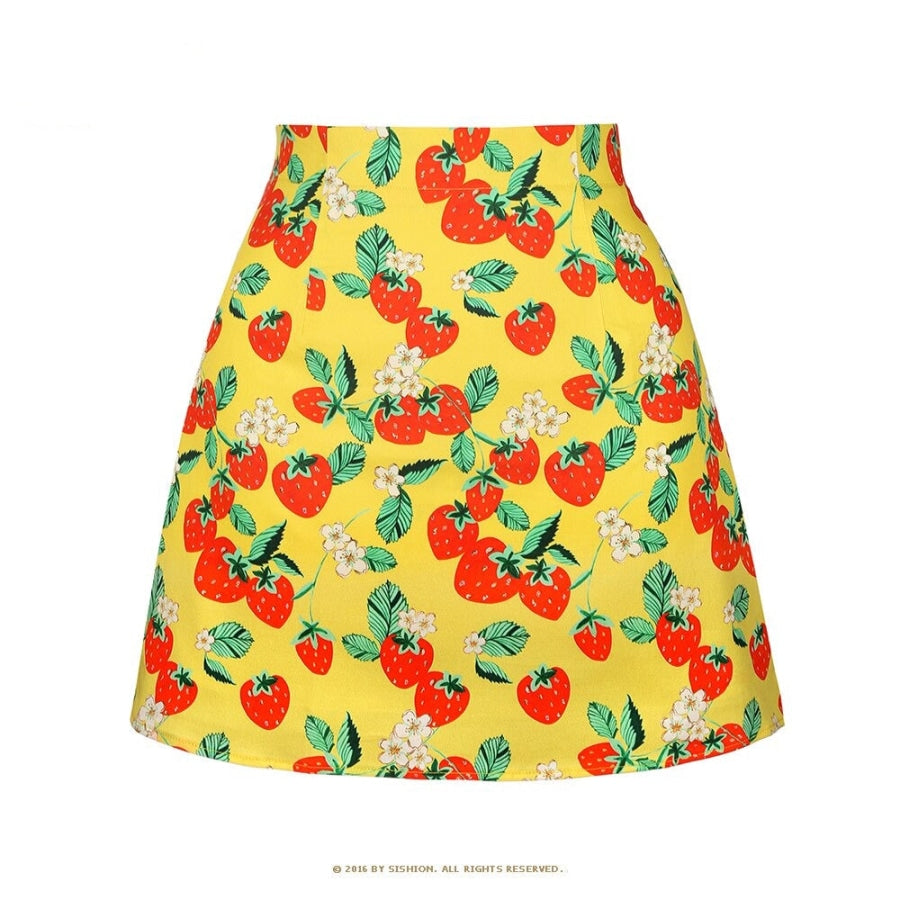 Retro Print Mini Skirt - Assorted Prints 08New Strawberry / S Skirts