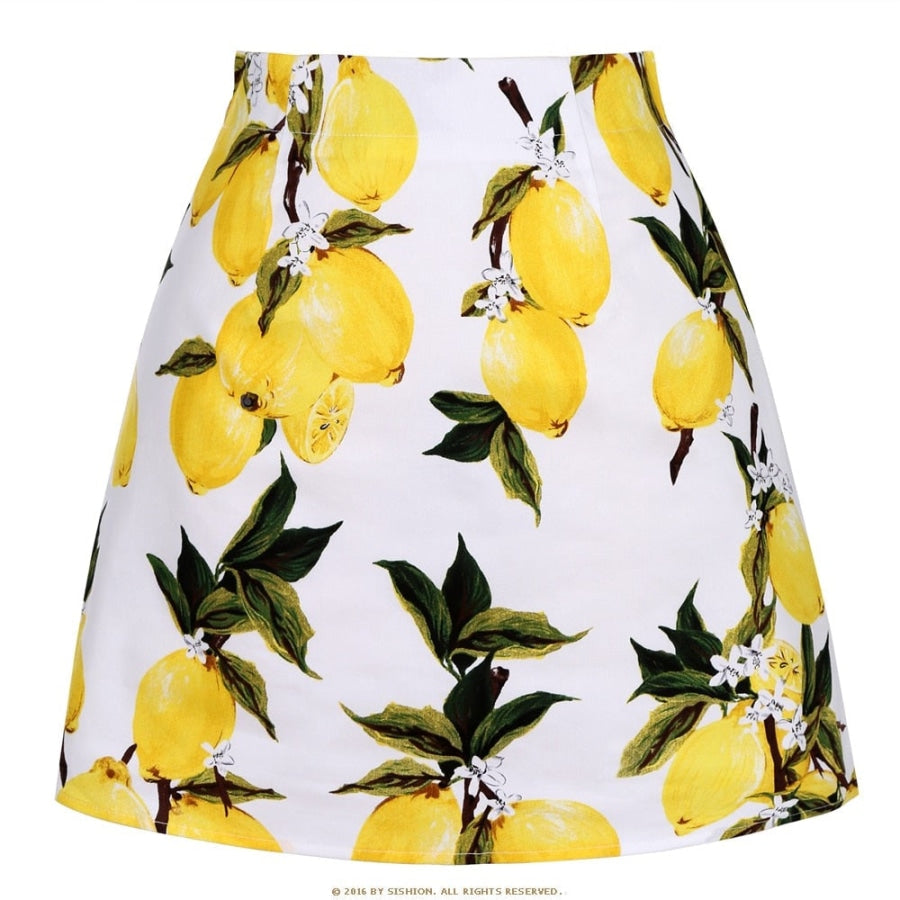 Retro Print Mini Skirt - Assorted Prints 08white lemon / S Skirts