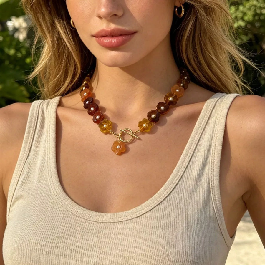 Retro Resin Flower Charm Necklace Yx1350/gold / onesize Apparel and Accessories