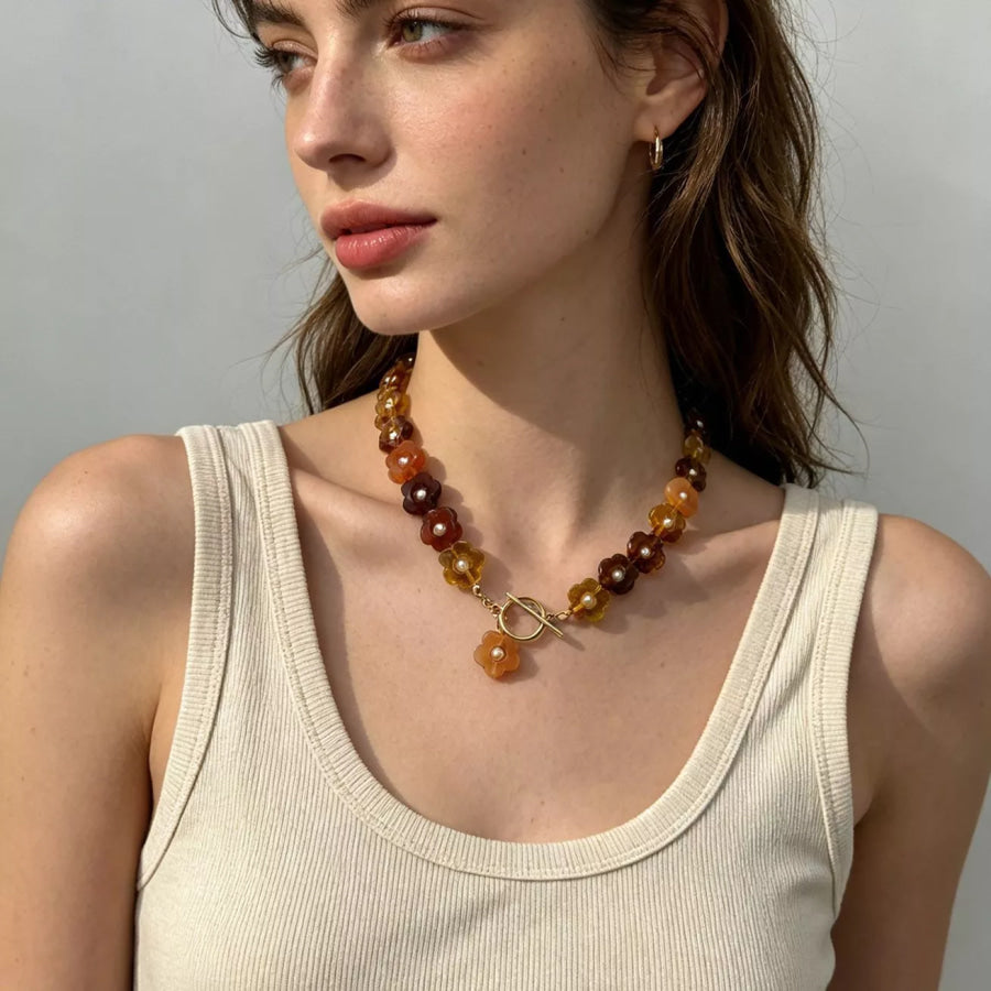 Retro Resin Flower Charm Necklace Yx1350/gold / onesize Apparel and Accessories