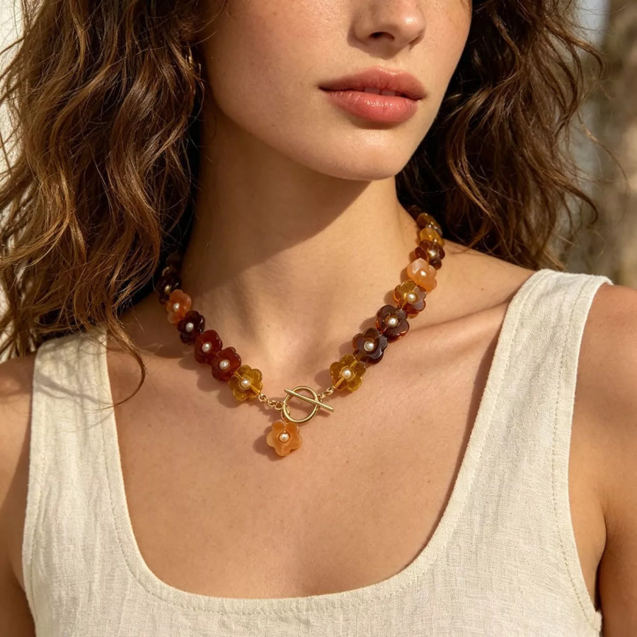 Retro Resin Flower Charm Necklace Yx1350/gold / onesize Apparel and Accessories