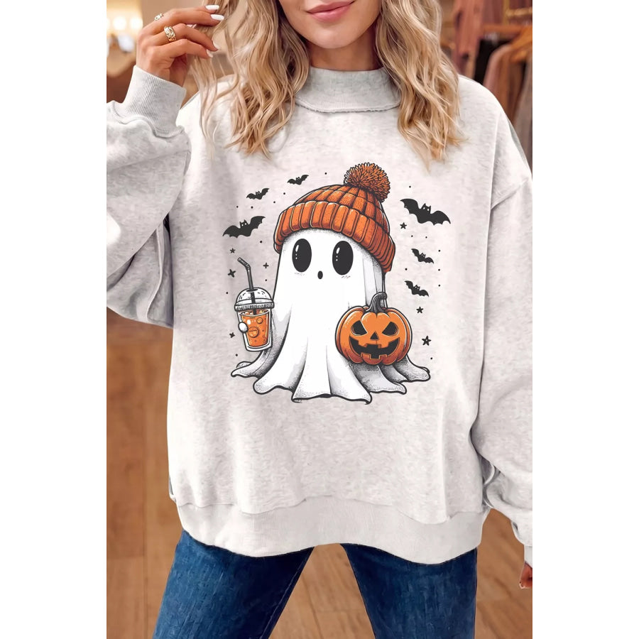 Reversible Halloween Graphic Mock Neck Tunic Sweatshirt Apparel and Accessories