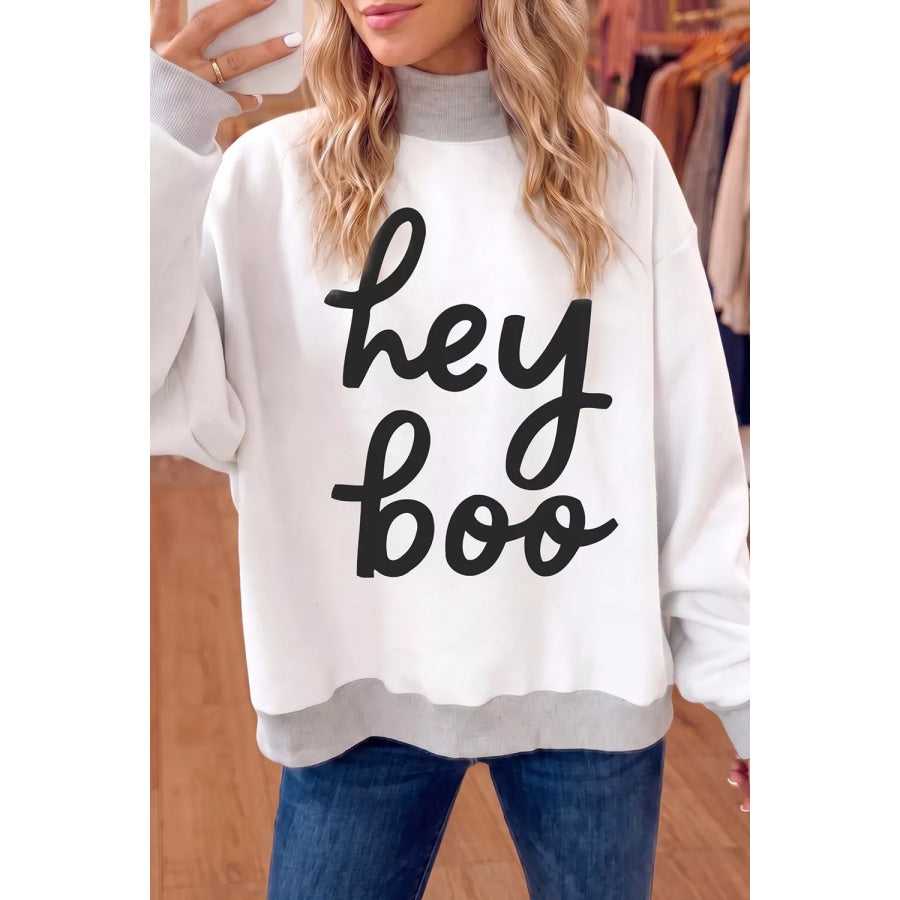 Reversible Halloween Graphic Mock Neck Tunic Sweatshirt Light Gray / S Apparel and Accessories