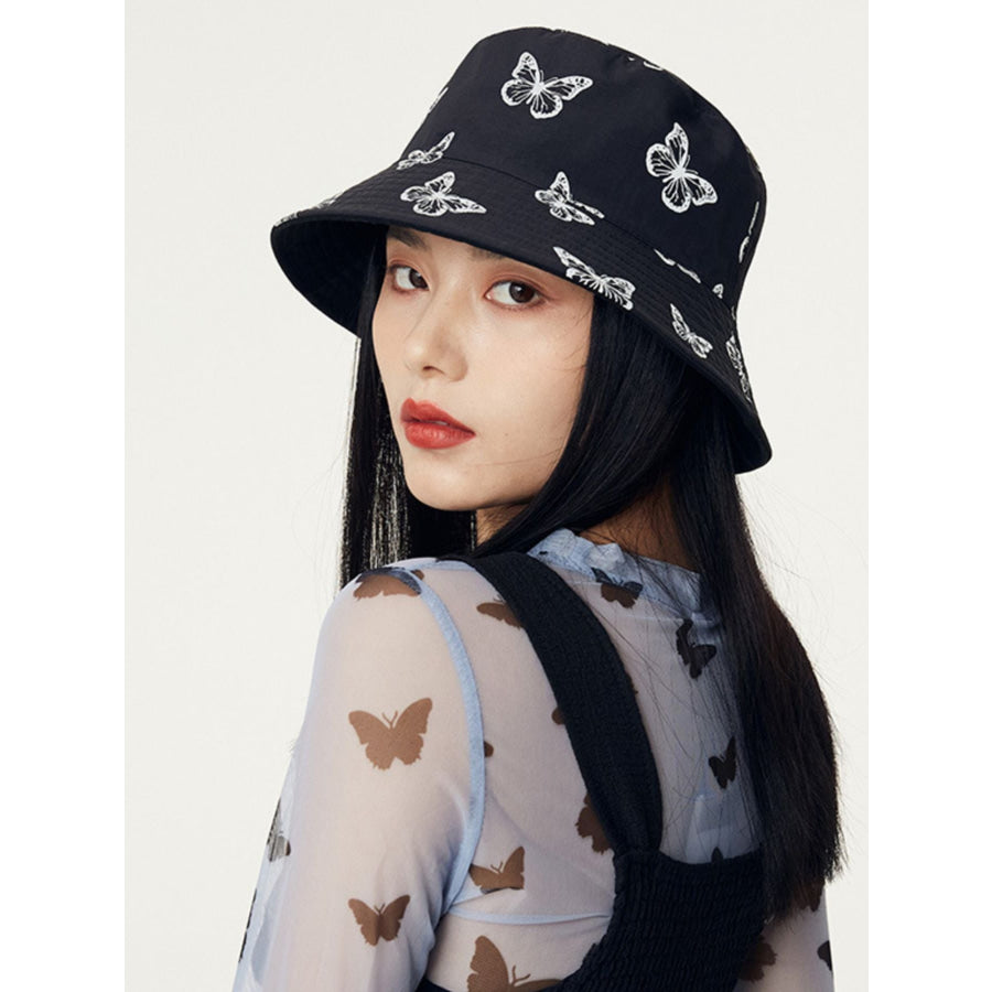 Reversible Printed Bucket Hat Black / One Size Apparel and Accessories