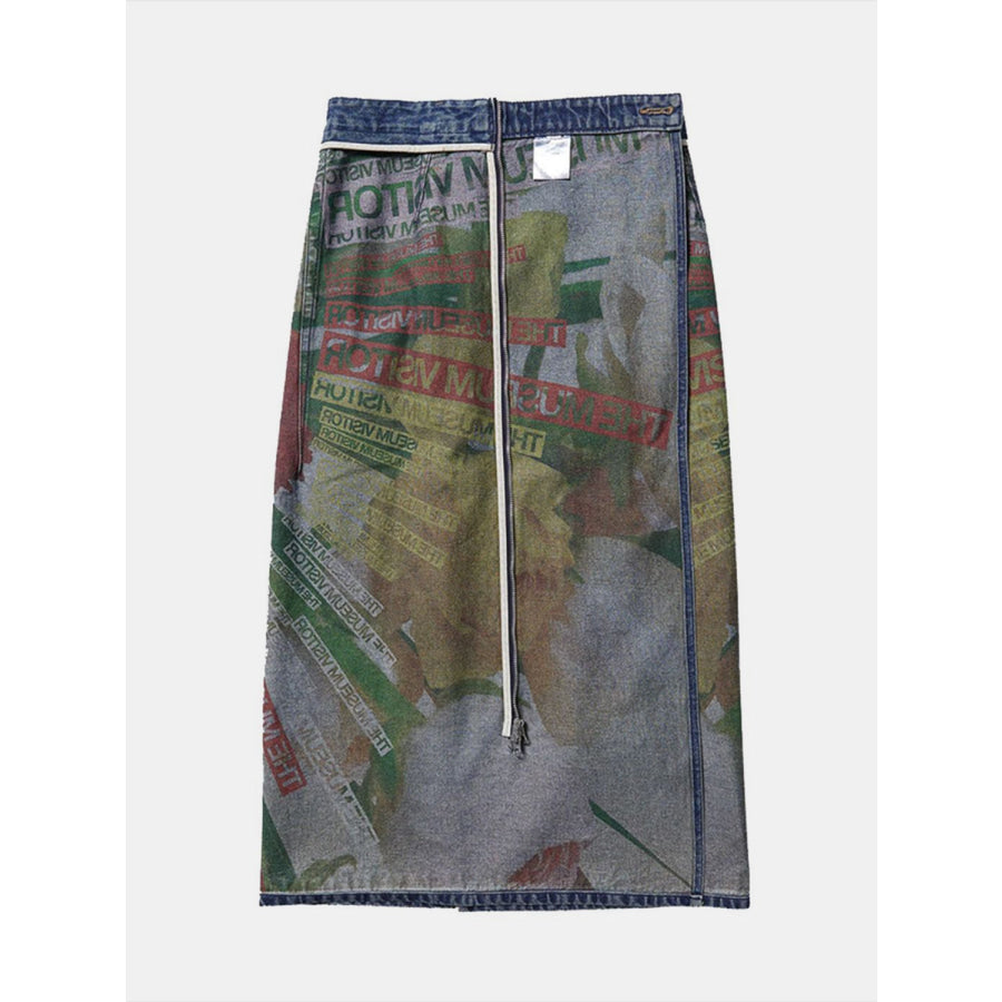 Reversible Slit Printed Midi Denim Skirt Medium / S Apparel and Accessories