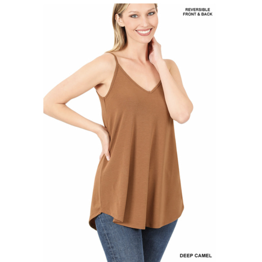 NEW Colours! Reversible Spaghetti Cami V-Neck/Scoop-Neck Deep Camel / S Tops