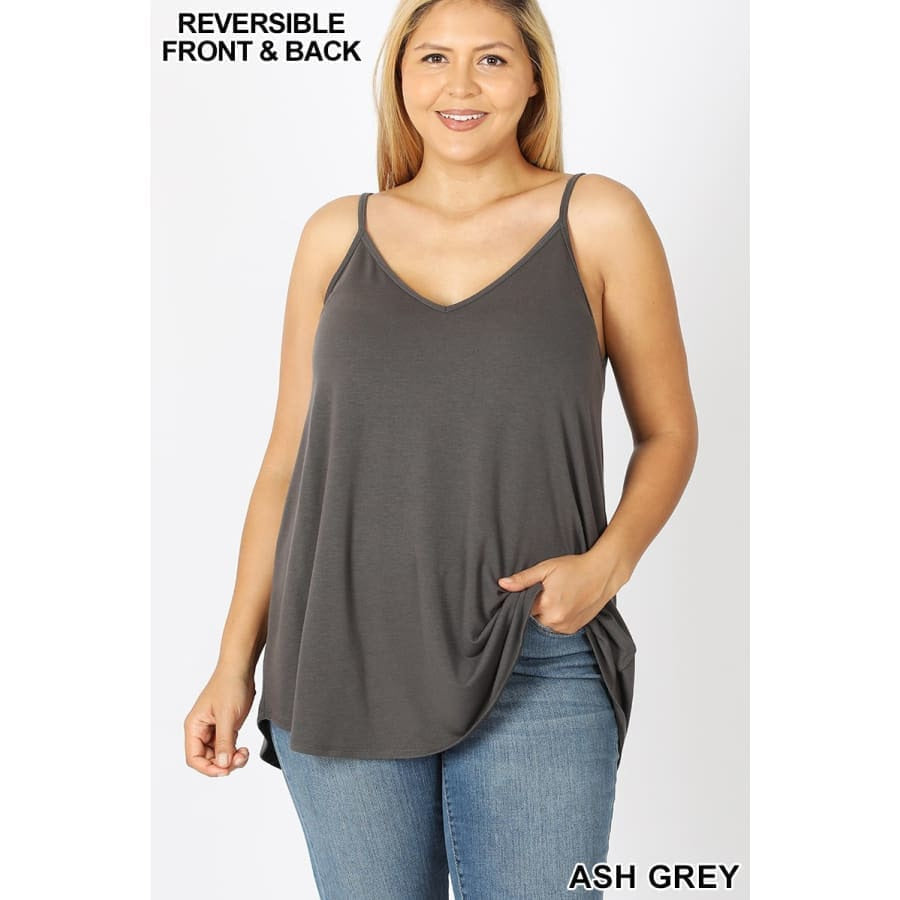 NEW Colours! Reversible Spaghetti Cami V-Neck/Scoop-Neck Ash Grey / 1XL Tops