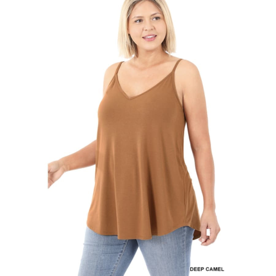 NEW Colours! Reversible Spaghetti Cami V-Neck/Scoop-Neck Deep Camel / 1XL Tops