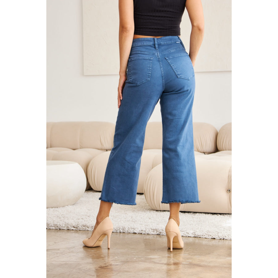 RFM Crop Chloe Full Size Tummy Control High Waist Raw Hem Jeans Apparel and Accessories