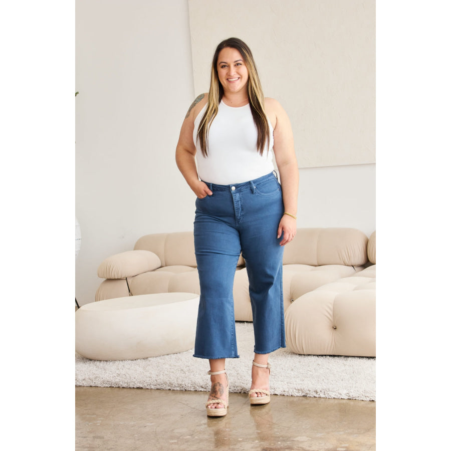 RFM Crop Chloe Full Size Tummy Control High Waist Raw Hem Jeans Apparel and Accessories