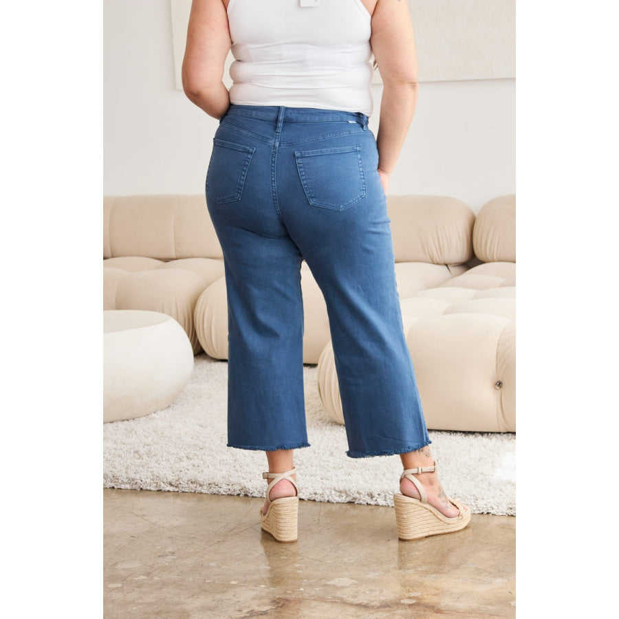 RFM Crop Chloe Full Size Tummy Control High Waist Raw Hem Jeans Apparel and Accessories