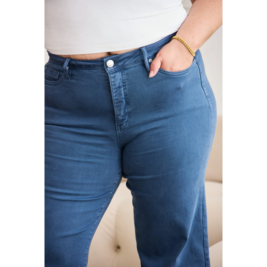 RFM Crop Chloe Full Size Tummy Control High Waist Raw Hem Jeans Apparel and Accessories