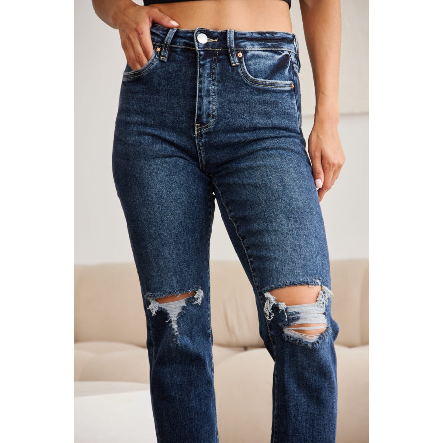 RFM Crop Dylan Full Size Tummy Control Distressed High Waist Raw Hem Jeans Apparel and Accessories