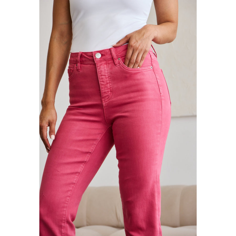 RFM Crop Dylan Full Size Tummy Control High Waist Raw Hem Jeans Apparel and Accessories