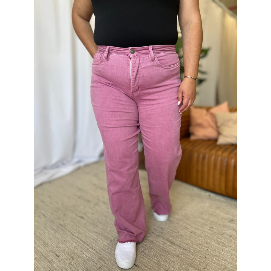 RFM Full Size High Rise Garment Dye Wide Leg Jeans Apparel and Accessories