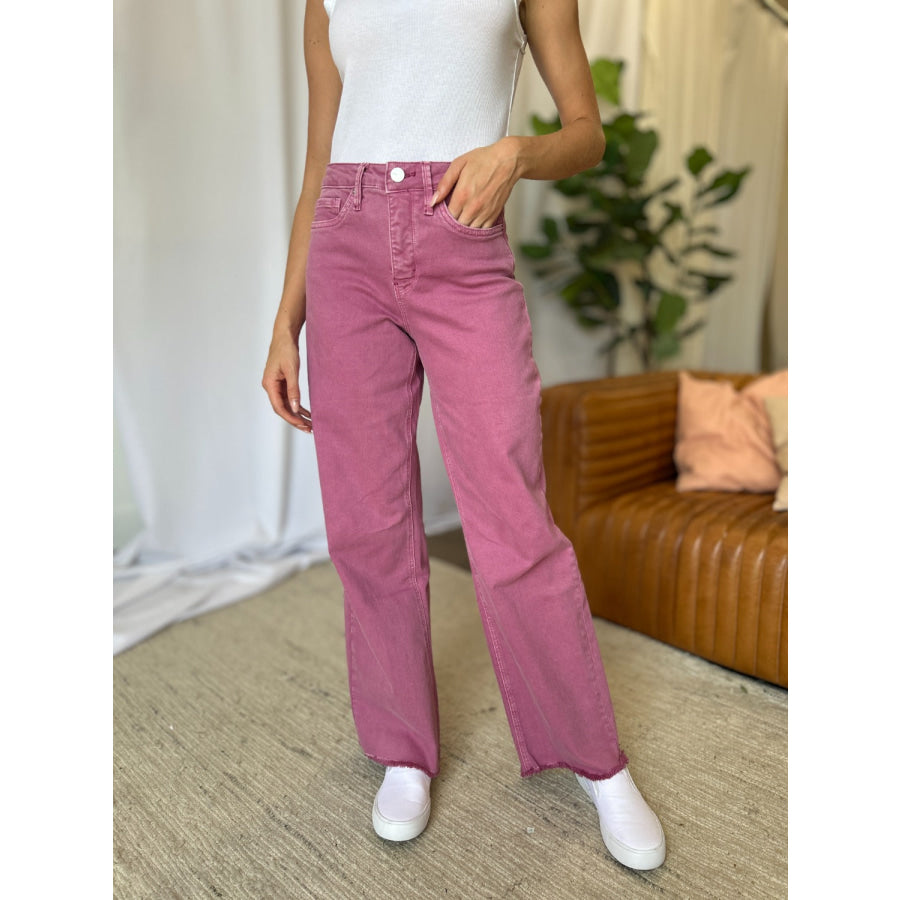 RFM Full Size High Rise Garment Dye Wide Leg Jeans Apparel and Accessories