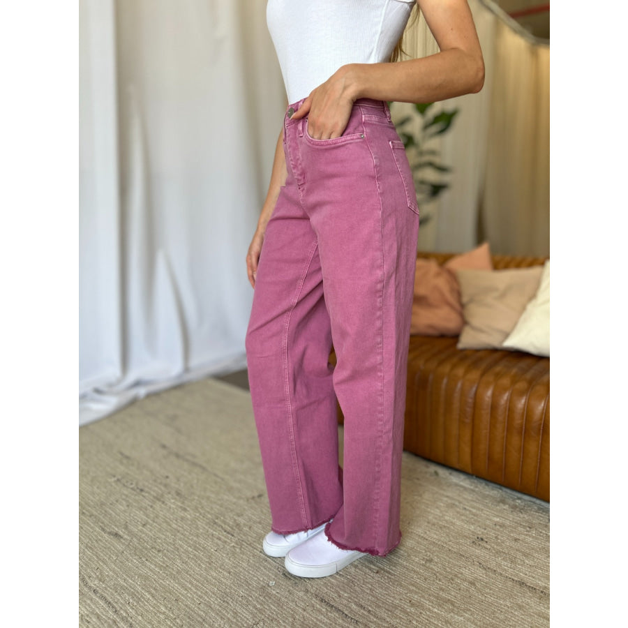 RFM Full Size High Rise Garment Dye Wide Leg Jeans Apparel and Accessories