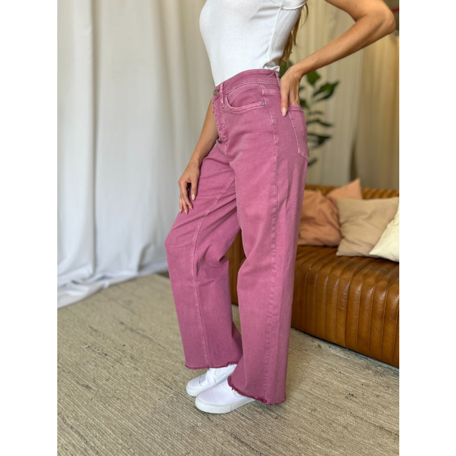 RFM Full Size High Rise Garment Dye Wide Leg Jeans Apparel and Accessories