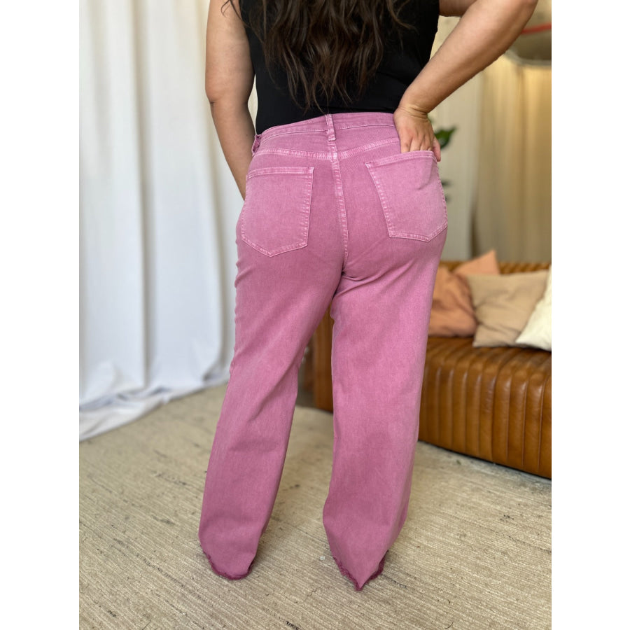 RFM Full Size High Rise Garment Dye Wide Leg Jeans Apparel and Accessories