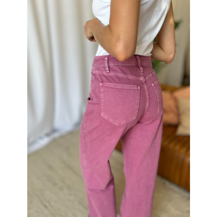 RFM Full Size High Rise Garment Dye Wide Leg Jeans Apparel and Accessories