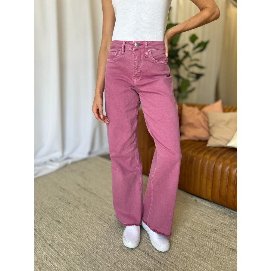 RFM Full Size High Rise Garment Dye Wide Leg Jeans Apparel and Accessories