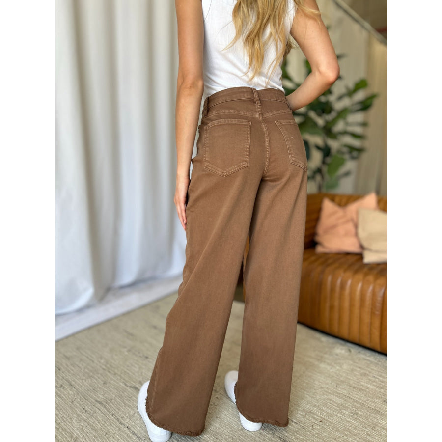 RFM Full Size High Rise Garment Dye Wide Leg Jeans Apparel and Accessories