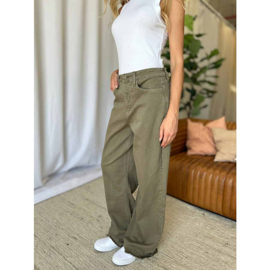 RFM Full Size High Rise Garment Dye Wide Leg Jeans Apparel and Accessories