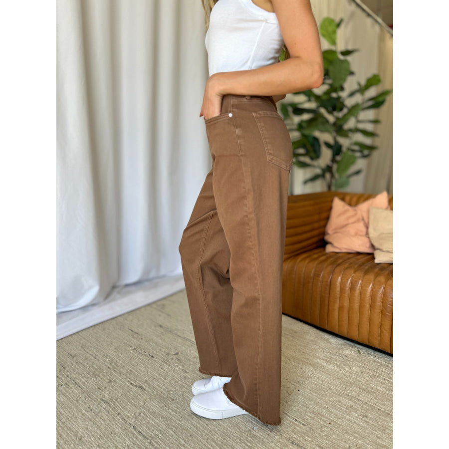 RFM Full Size High Rise Garment Dye Wide Leg Jeans Apparel and Accessories