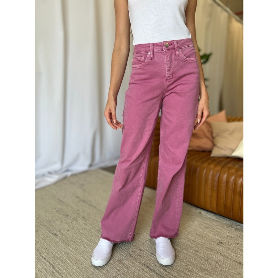 RFM Full Size High Rise Garment Dye Wide Leg Jeans Apparel and Accessories