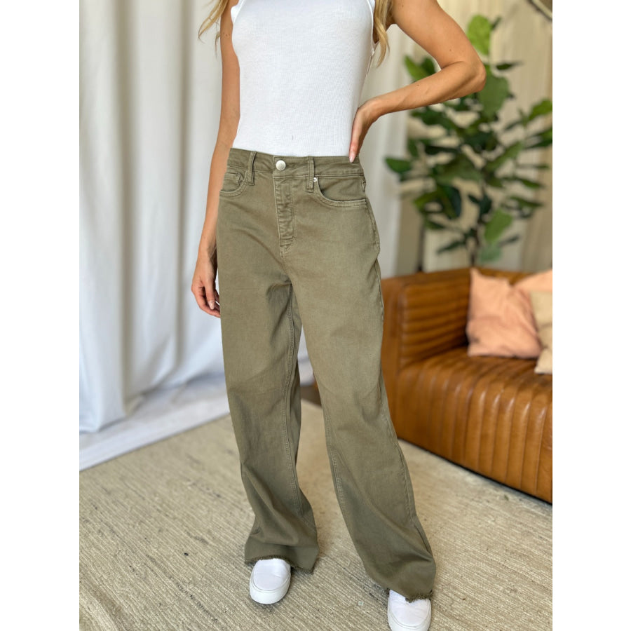 RFM Full Size High Rise Garment Dye Wide Leg Jeans Sage / 00 Apparel and Accessories