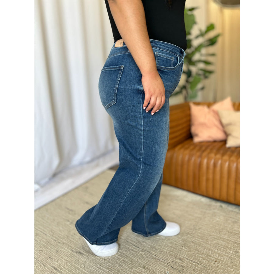 RFM Full Size High Rise Tummy Control Wide Leg Jeans Apparel and Accessories