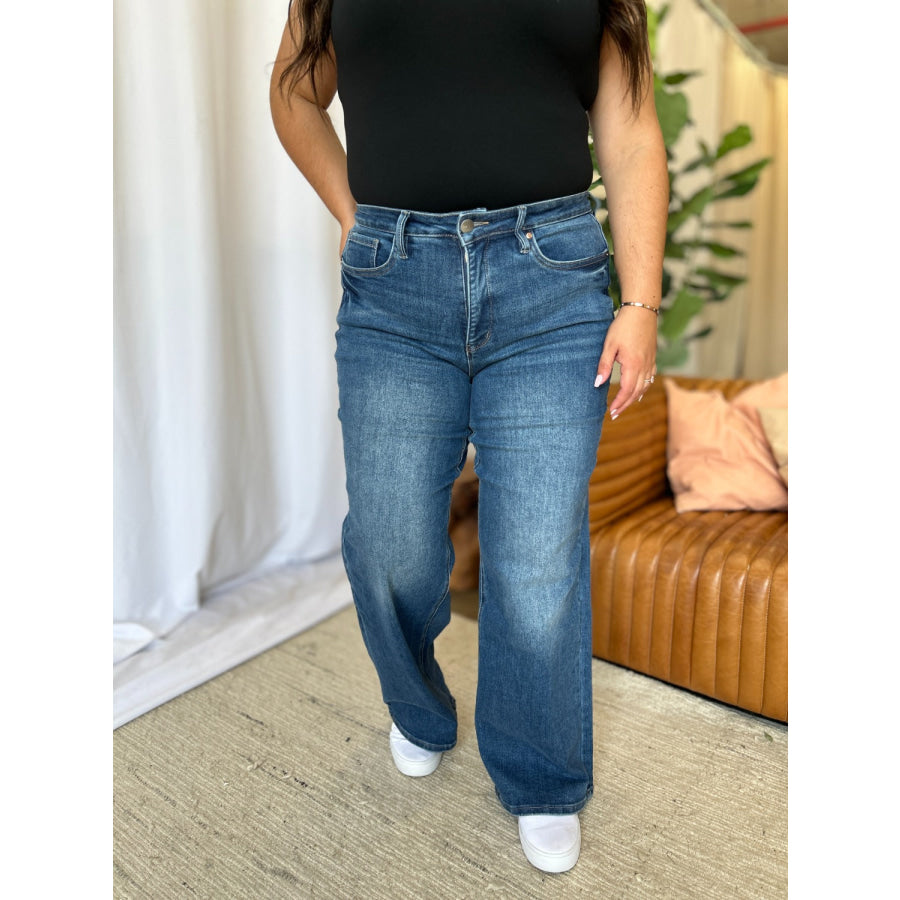 RFM Full Size High Rise Tummy Control Wide Leg Jeans Apparel and Accessories