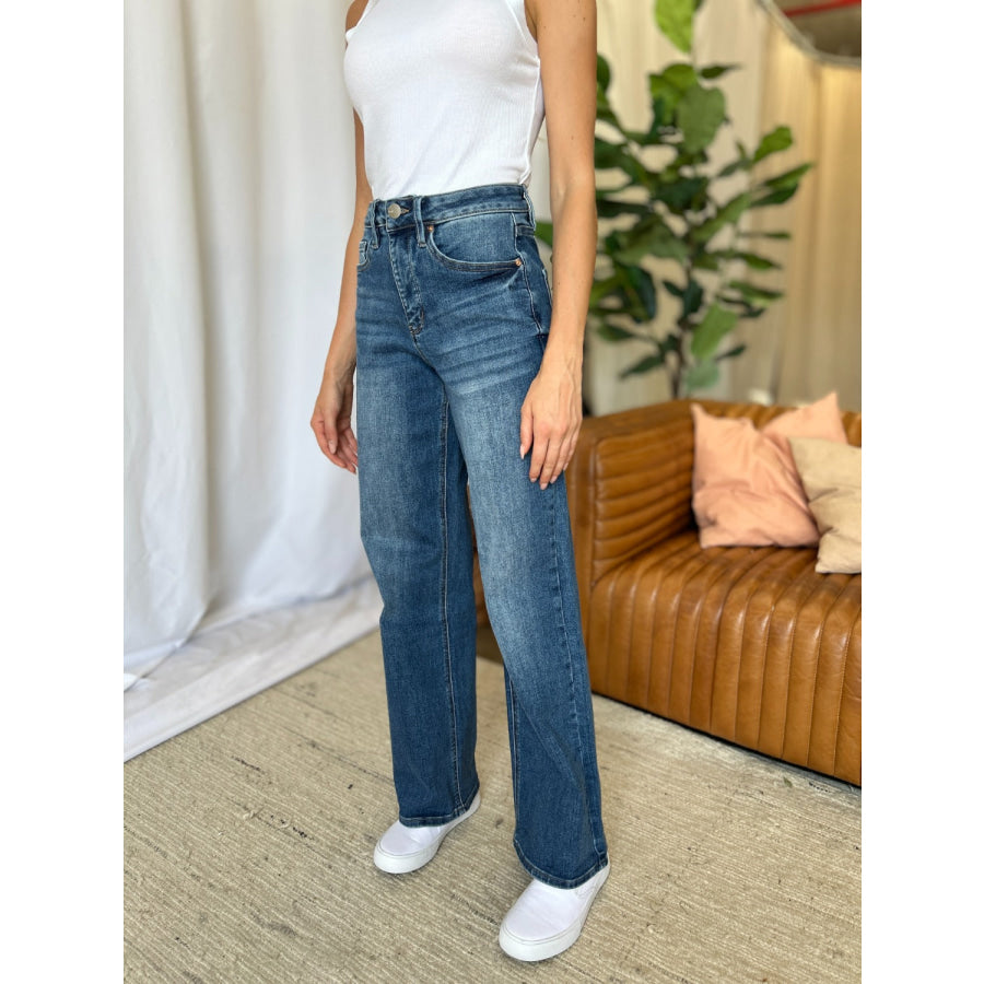 RFM Full Size High Rise Tummy Control Wide Leg Jeans Apparel and Accessories