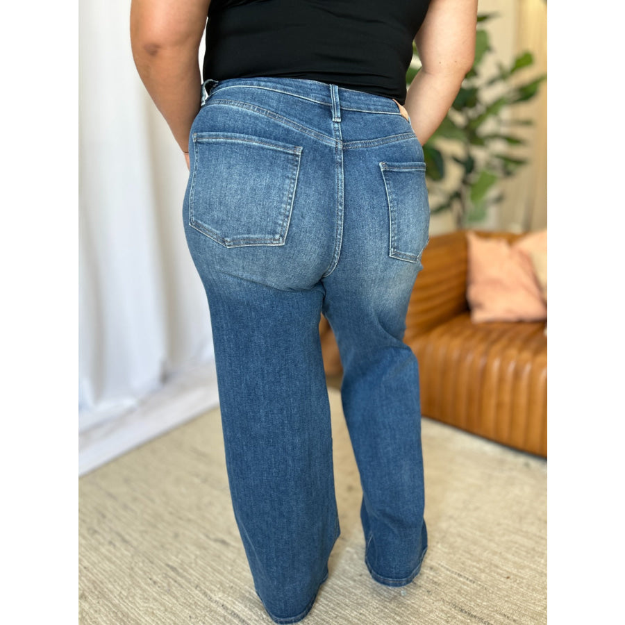 RFM Full Size High Rise Tummy Control Wide Leg Jeans Apparel and Accessories