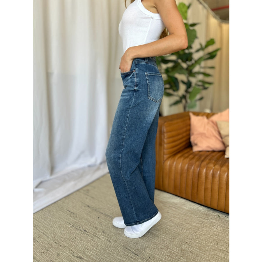 RFM Full Size High Rise Tummy Control Wide Leg Jeans Apparel and Accessories