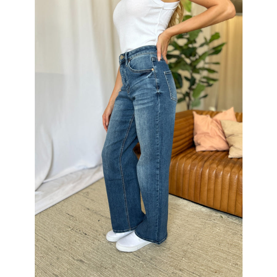 RFM Full Size High Rise Tummy Control Wide Leg Jeans Apparel and Accessories