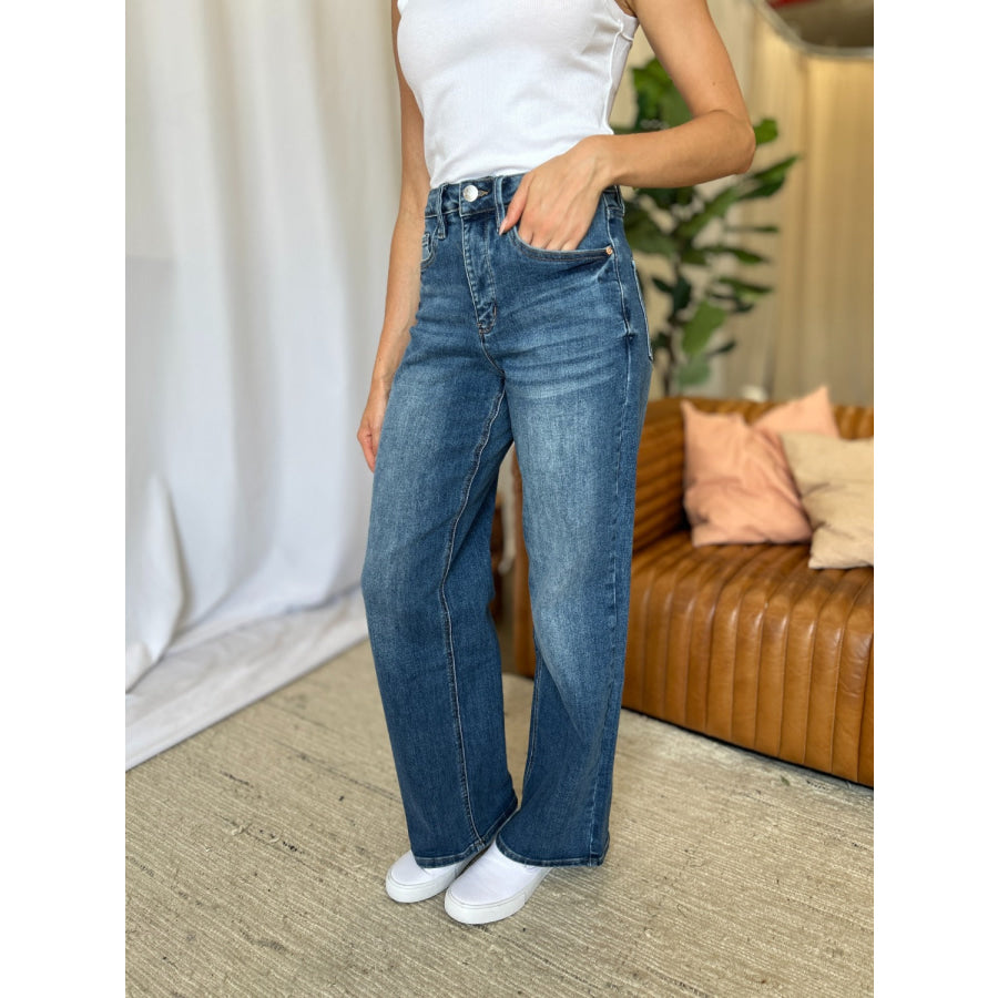 RFM Full Size High Rise Tummy Control Wide Leg Jeans Apparel and Accessories