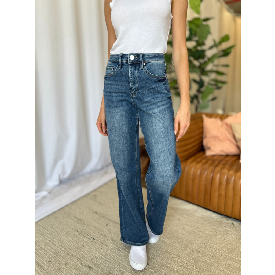 RFM Full Size High Rise Tummy Control Wide Leg Jeans Apparel and Accessories