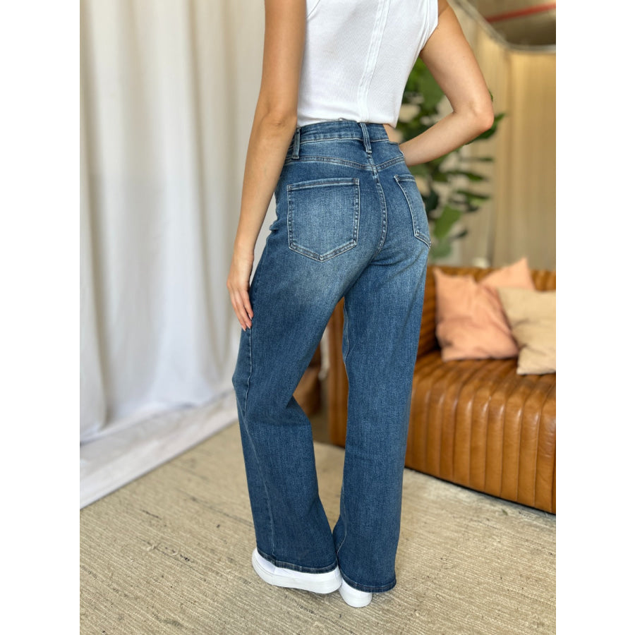 RFM Full Size High Rise Tummy Control Wide Leg Jeans Apparel and Accessories