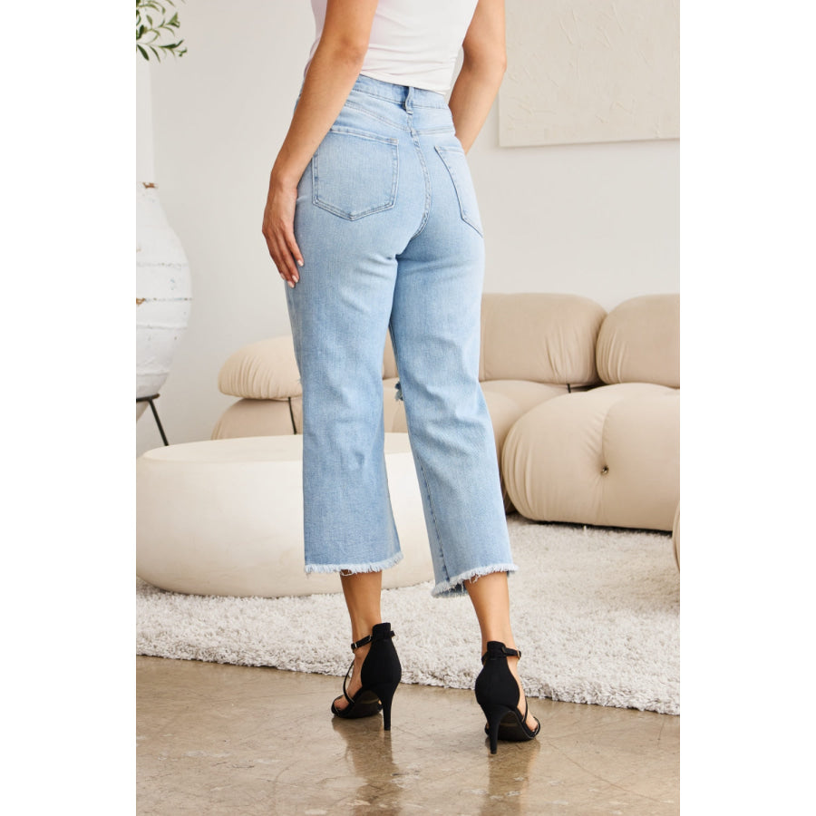 RFM Full Size Tummy Control High Waist Raw Hem Distressed Jeans Apparel and Accessories