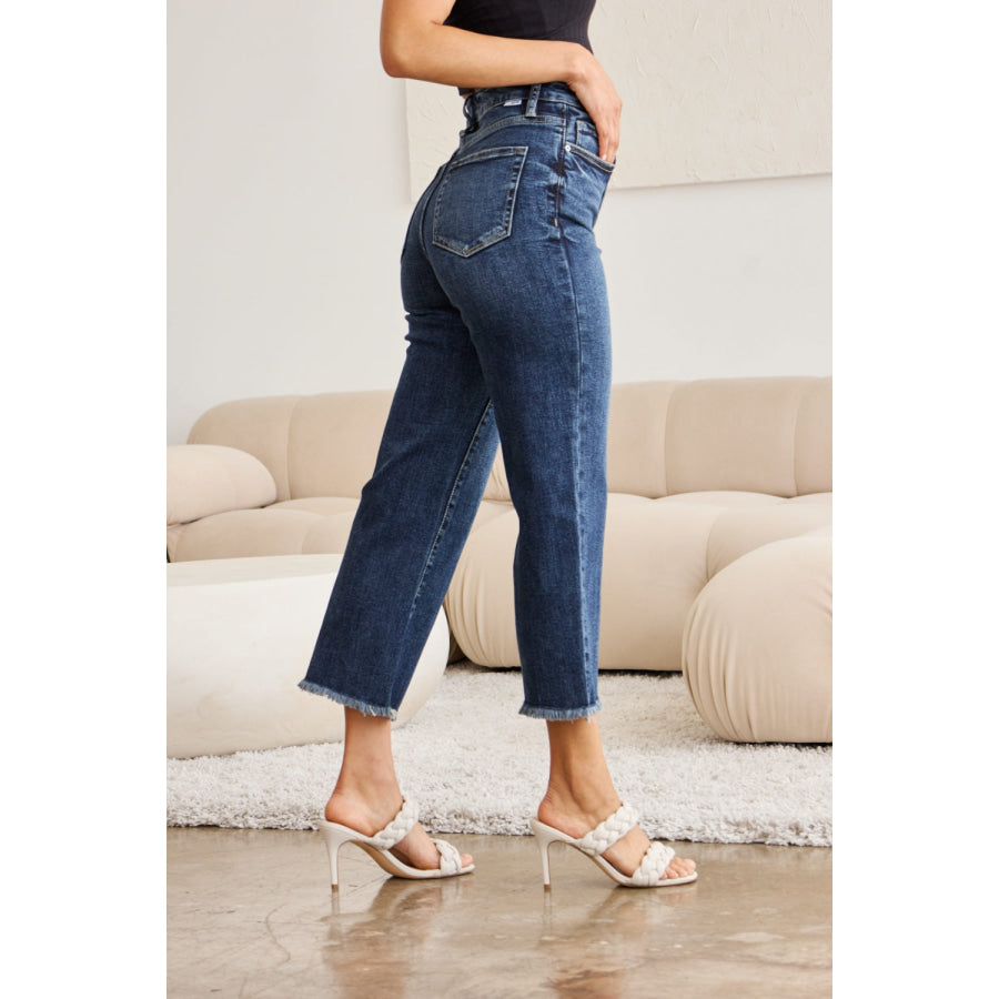 RFM Full Size Tummy Control High Waist Raw Hem Jeans Apparel and Accessories