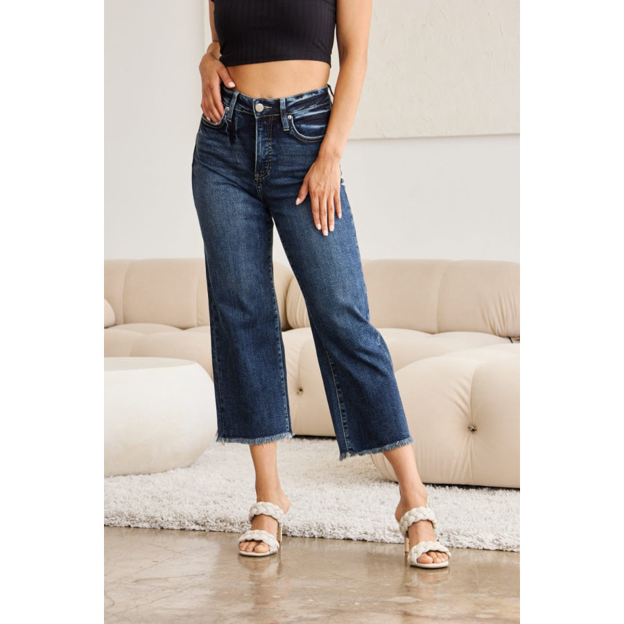 RFM Full Size Tummy Control High Waist Raw Hem Jeans Apparel and Accessories