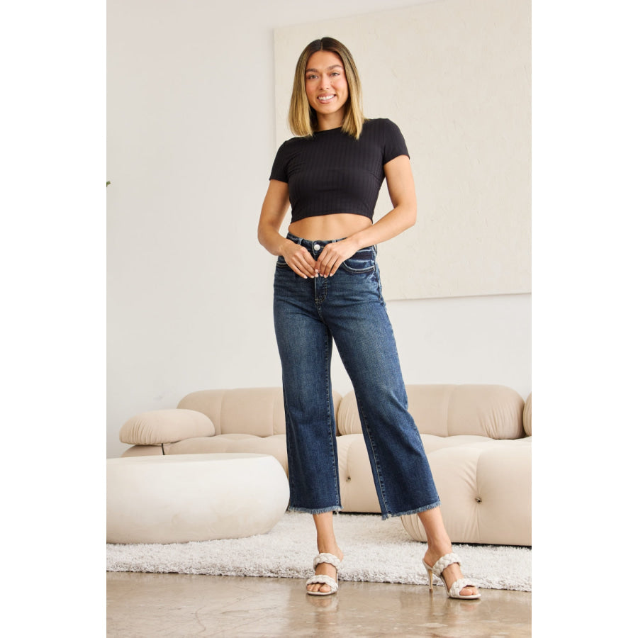 RFM Full Size Tummy Control High Waist Raw Hem Jeans Apparel and Accessories