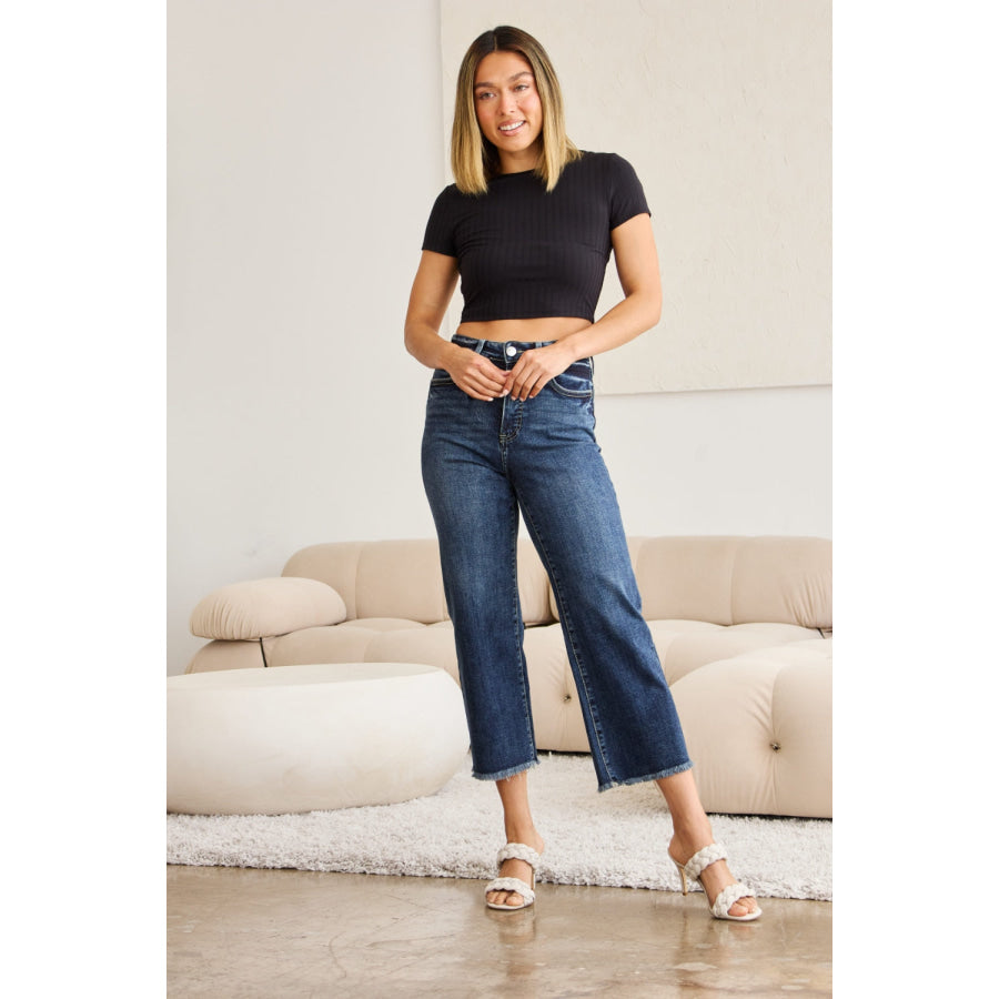 RFM Full Size Tummy Control High Waist Raw Hem Jeans Apparel and Accessories